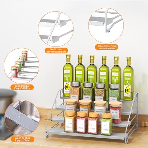 2 Pack Spice Rack Organizer for Cabinet, Depth Adjustable 4 Tier Spice Rack - Image 5