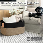 Goodpick 75L Extra Large Woven Blanket Basket, Rectangle, Black & Jute - Image 5
