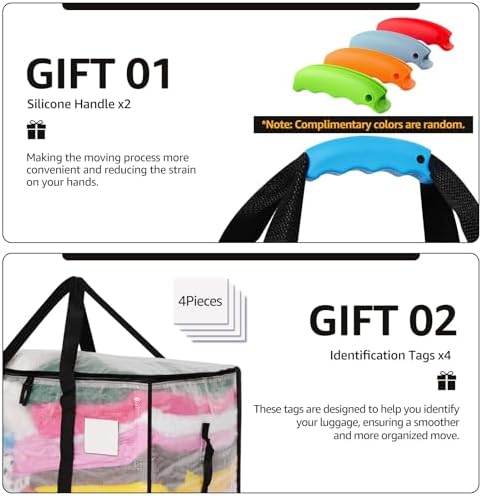 Moving Bags Heavy Duty Extra Large, Alternative for Moving Boxes & Moving Supplies,Clear Storage Bins with Lids, Plastic Packing Tote, Storage Bags for Clothes with Handles & Zippers(Clear, 4Pack) - Image 3