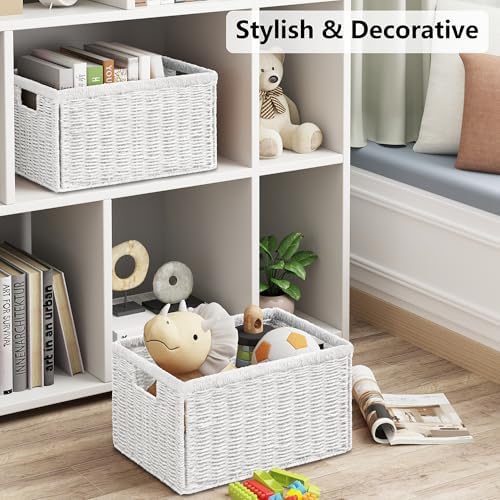 Vagusicc 2 Packs Large Wicker Storage Basket, Closet Storage Baskets Bins for Shelves, Decorative Collapsible Baskets for Organizing Clothes Toy Nursery Bathroom Organizers and Storage, White - Image 4