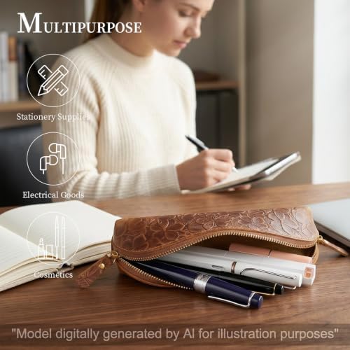 Gexmil Genuine Leather Pen Case, Hand-made Stationery Bag for Work Office - Image 7
