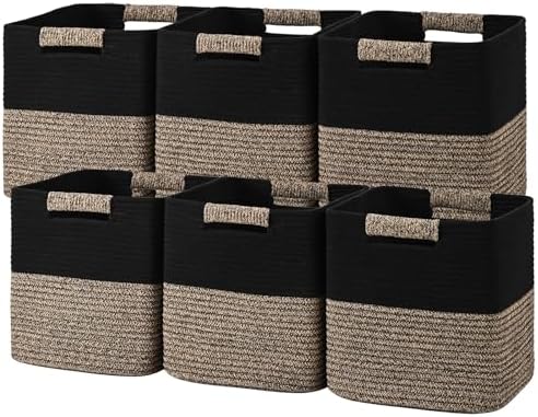 11 Inch Storage Cubes, 6 Pack Cube Storage Bins for Organizing, Cotton Rope Woven Baskets for Shelves, Bathroom, Kids Room, Closets, Baby Nursery by Degeyoyo
