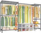 Ulif E10 Clothes Rack（With Stretchable Hanger Rod）Freestanding Clothing Racks for Hanging Clothes，Adjustable Closet Organizer System，Portable Garment Rack 73-97" W x 15" D x 72" H，Max Load 800LBS，Grey by Ulif