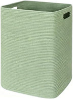 MEGASKET Large Laundry Hamper 16"x13"x22" - Tall Woven Baby Laundry Basket, Decorative Cotton Rope Dirty Clothes Hamper Bin, Green Room Decor, Bedroom Bathroom Aesthetic, Soft Green Hamper, 75L by MEGASKET