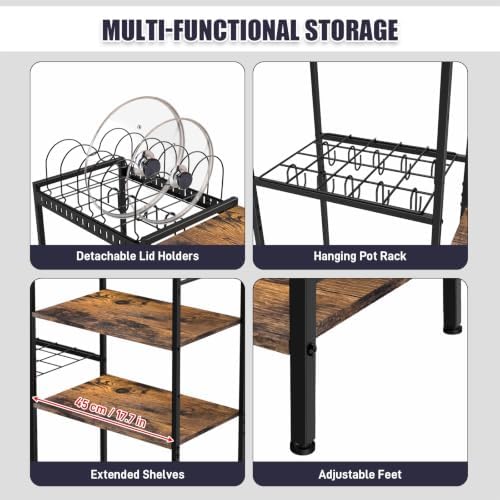 Pot and Pan Organizer Rack with Lids Holder, 5-Tier Kitchen Cookware Storage Shelf, Adjustable Freestanding Pot Rack for Kitchen, Pantry & Dining Room - Image 5