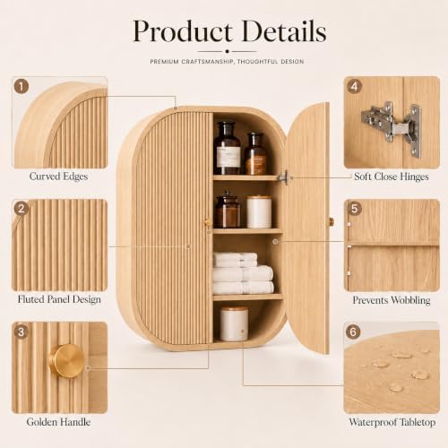 Bathroom Arched Wall Storage Cabinet 4-Tier, Natural - Image 5