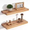 Floating Shelves for Wall Decor, 8" Deep Rustic Solid Elm Wood Floating Shelves Wall Mounted, Wall Shelves with Invisible Bracket for Living Room Bathroom Bedroom Kitchen, 20 Inch Set of 2, Natural by FLYJOE