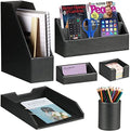 Ayunga PU Leather 6-piece Office Supplies Combination Set,Pencil Cup,Business Card Holder,Sticky Note Dispenser,Mail Sorter,Letter Tray,Files Holder,Suitable for Self-use and Friend Gifts(Black) by Ayunga