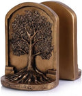 Large Vintage Bronze Finish Tree of Life Bookends Set, 2 Non-Skid Heavy Bookends for Shelves or Bookcase, Decorative Bookends for Desktop Shelf Decor, Library Office Decor, Home Décor Gift by QIANLING