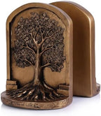 Large Vintage Bronze Finish Tree of Life Bookends Set, 2 Non-Skid Heavy Bookends for Shelves or Bookcase, Decorative Bookends for Desktop Shelf Decor, Library Office Decor, Home Décor Gift by QIANLING