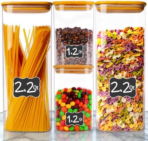 Glass Pantry Storage Containers,4 Pack(1.2Qt/2.2Qt) - Square by Unknown