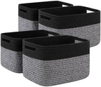 4 Pack Storage Baskets for Organizing, Woven Baskets for Shelves - Perfect for Toys, Books, Towels, and Clothes, Durable Gift Basket Bins Toy Storage, 12.7''Lx9''Wx7.8''H, Dark Grey and Black by SIXDOVE