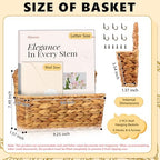 2 Pcs Woven Mail Holder Wall Mount Basket 9.25x1.57 Inch Rattan Wall Letter Holder Wicker Wall Basket Storage Water Hyacinth Hanging Storage Basket with Hooks for Mail Envelope Office - Image 2