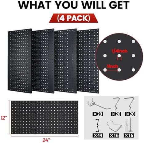 Metal Pegboard Tool Organizer, 12 x 24 in, 30 lb Capacity, 4 Pack - Image 2