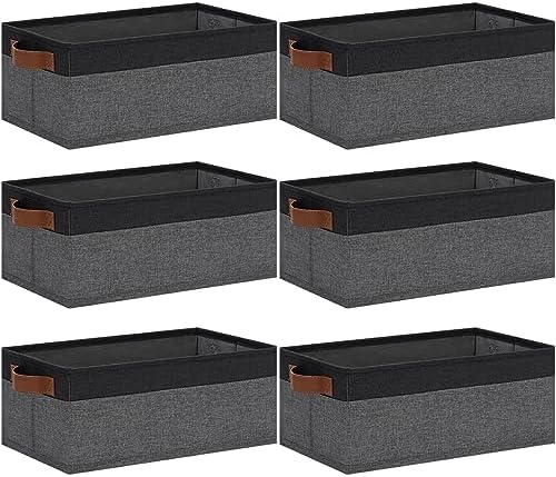 GhvyenntteS Small Fabric Storage Bins with Handles 6 Pack, 11.8" x 7.87" x 5.11" Storage Baskets for Shelves, Baskets for Organizing Clothes Underwear Socks Hats DVDs (Grey/Black) by GhvyenntteS