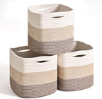 ICERZCZ 11 Inch Cube Storage Bins, Storage Cube Organizer Bins, Woven Cotton Rope Baskets for Storage, Storage Basket for Organizing Shelves, Square Baskets for Toys, Gradient Brown (Pack of 3) by ICERZCZ
