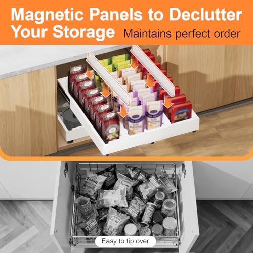 Pull out Cabinet Organizer Expandable W(12"-20") and D(16"-22"), No Drill Adjustable Slide Out Drawers With 3 Slide Rails, 2Pcs Magnetic Panel, Adhesive Roll out Shelves for Kitchen, Cabinets, Pantry - Image 5
