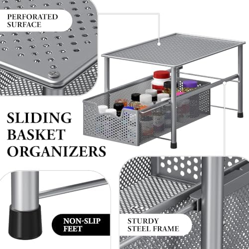 Simple Houseware Stackable Under Sink Sliding Basket Drawer, Silver - Image 4