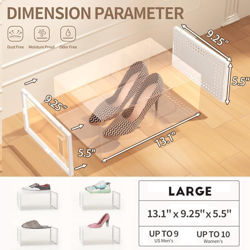 12 Pack Large Shoe Organizer Storage Boxes for Closet, Modular Space Saving Shoe Boxes Clear Plastic Stackable Sneaker Containers Display Case with Lid, Pearl White - Image 5
