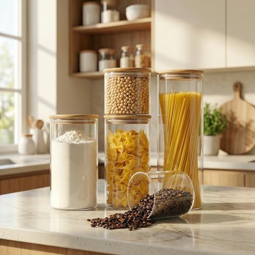79oz Tall Glass Pasta Storage Containers with Airtight Bamboo Lids, 3 Pack - Image 6