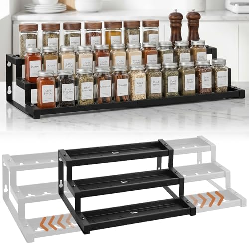 Expandable Spice Rack Organizer for Cabinet, Supports 17.6 lbs Per Tier by Holismo