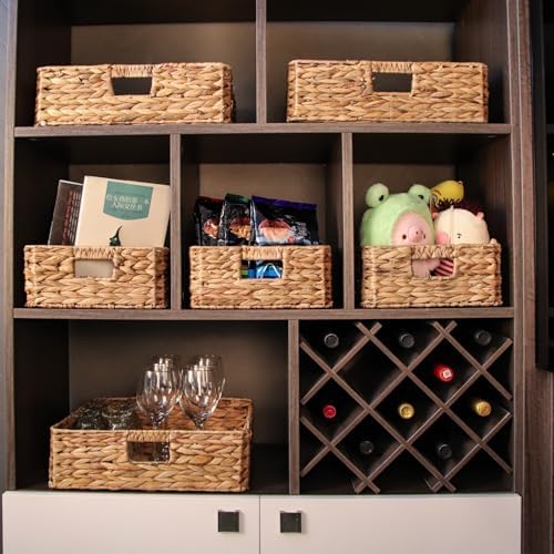 Rectangular Wicker Shelf Basket, Square Water Hyacinth Woven Storage Basket - Image 2