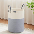 VIPOSCO 58L Tall Woven Rope Laundry Hamper, Leather Handles, Grey & White by VIPOSCO