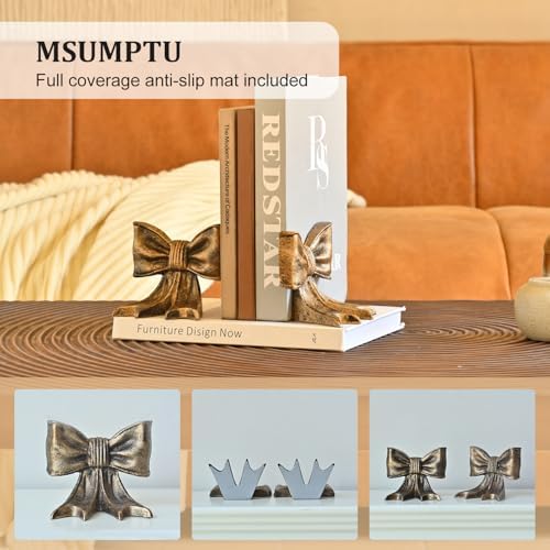 Metal Bookends Set of 2, Heavy Duty Book Ends for Heavy Books, Autumn Copper Decorative Bookends for Shelves Desk Office Home Decor - Image 5