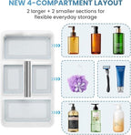 BYUNER Plastic Shower Caddy Dorm: Portable Shower Basket Tote with Handle, 4 Compartments, All-Side Drainage, Hard Bathroom & Cleaning Caddy Organizer for college Dorm Room Essentials, White/Silver - Image 6