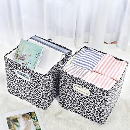 ANMINY Leopard Cheetah Print Storage Cubes Bins, Velvet, Gray, 13Inch 2PCS - Image 5