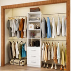 Closet System, 5FT-8FT Closet Organizer System with 3 Wooden Drawers, 99" Walk In Closet Organizer and Storage with 4 Expandable Hanging Rods, Wall Mount, White by VOMAVEX