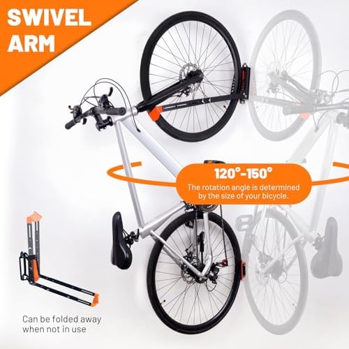Swivel Bike Rack Wall Mount, 1 pcs Bike Hanger Wall Mount, Wall Space-Saving Vertical Bike Hanger, Sturdy Bike Storage Rack, Indoor Bicycle Hooks - Image 5