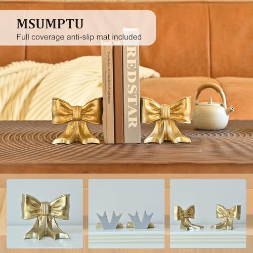 Metal Bookends Set of 2, Heavy Duty Book Ends for Heavy Books, Gold Decorative Bookends for Shelves Desk Office Home Decor - Image 5