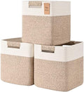 13 Inch Storage Cubes, 3 Pack Cube Storage Bins for Organizing, Cotton Rope Woven Baskets for Shelves, Bathroom, Kids Room, Closets, Baby Nursery by Degeyoyo