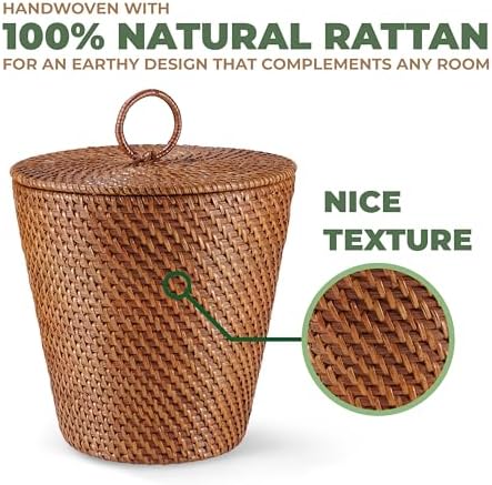 84ECO 3 Gallon Rattan Trash Can with Lid and Liner - Wicker Trash Can for Bathroom, Bedroom, Kitchen, Living Room - Image 5