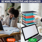 Desk Organizer Tray, Letter Tray in Black Metal Mesh for Organizing Files, Papers, Bills, Folders, Letters, and Binders. Desktop Paper Rack for Home, Office, or School (5 Tier - New) - Image 5
