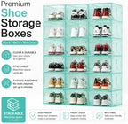 Stackable Clear Green Shoe Boxes 6 Pack with Magnetic Door, Drop Front Sneaker Storage Organizer for Closet, Large Transparent Plastic Shoe Storage Containers - Image 3