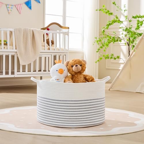 KAKAMAY Large Blanket Basket with Handles, Storage Basket for Living Room - Image 2