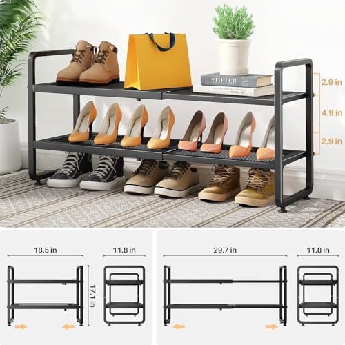 Expandable Metal Shoe Rack for Closet, Entryway & Garage, 2-Tier, Black - Image 3