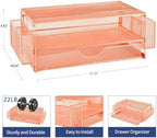 AUPSEN Computer Monitor Stands Riser，2-Tier Desk Organizers and Accessories, Office Desk Accessories Organizer with Drawers and 2 Pen Holder for Office Supplies (Rose Gold) - Image 5