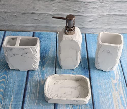 Hymmah Marble Bathroom Accessories Set,Marble Design Toothbrush Holder,Farmhouse Bathroom Decor,4 Pcs Resin Gift Set Apartment Necessities, Contain Toothbrush Cup,Soap Dispenser,Soap Dish,Tumbler - Image 4