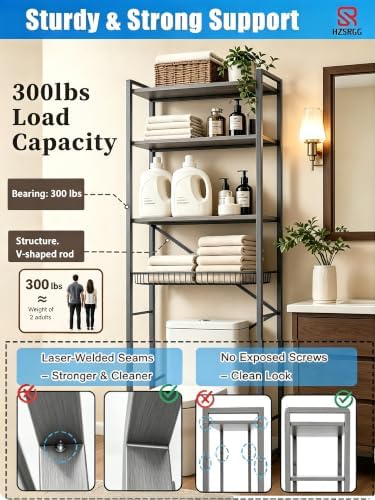 Over The Toilet Storage Cabinet, 4-Tier Bathroom Organizer (Grey) - Image 6