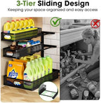 Under Sink Organizer 3 Tier, 4 Pack L-Shaped Pull-Out Cabinet Organizer with Sliding Metal Mesh Drawers, Height Adjustable Under Sink Storage Rack for Kitchen Bathroom Cabinet, Black - Image 5