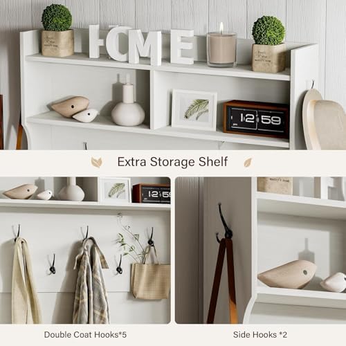4ever2buy Farmhouse Hall Tree with Bench & Shoe Storage, White - Image 6