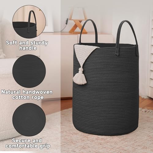 JMvicyroam 80L Cotton Rope Laundry Basket Hamper, Black - Image 6