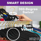 MIZGI Black Velvet Hangers 100 Pack,Premium Gold Clothes Hangers Non-Slip Felt Hangers,Sturdy Black Hangers Heavy Duty Coat Hangers,Durable Suit Hangers Space Saving, No Flocked Hanger Marks - Image 3
