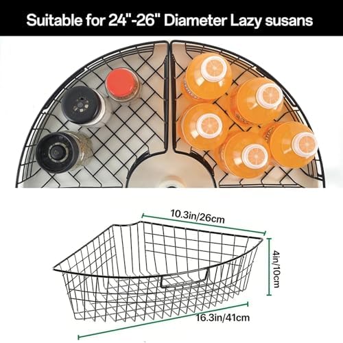 2 Pack 1/4 Wedge Metal Lazy Susan Organizer Baskets with Handles - Image 2