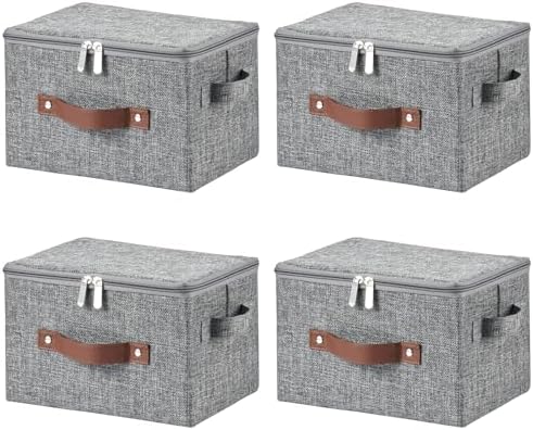 4PCS Storage Bins with Zipper Lids Decorative Lidded Basket Box by VinneGenzz