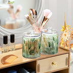 Vnurnrn Green Gold Leaves Clear Plastic Jar Set for Cotton Swab Cotton Ball Cotton Round Pads Floss, Bathroom Canisters Storage Organizer, Vanity Makeup Organizer 4 Pack - Image 6