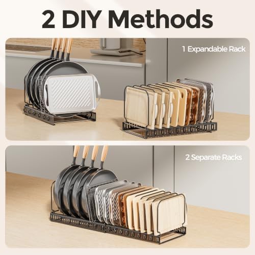 MUDEELA Expandable Cutting Board Organizer Pot Lids Rack 15 Dividers 2-Pack - Image 6